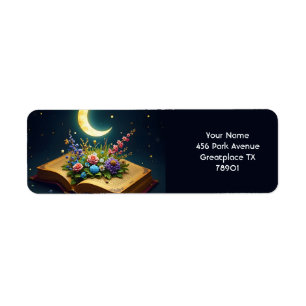 Étiquette Imaginaire Mignonne Lune Livre Fleurs