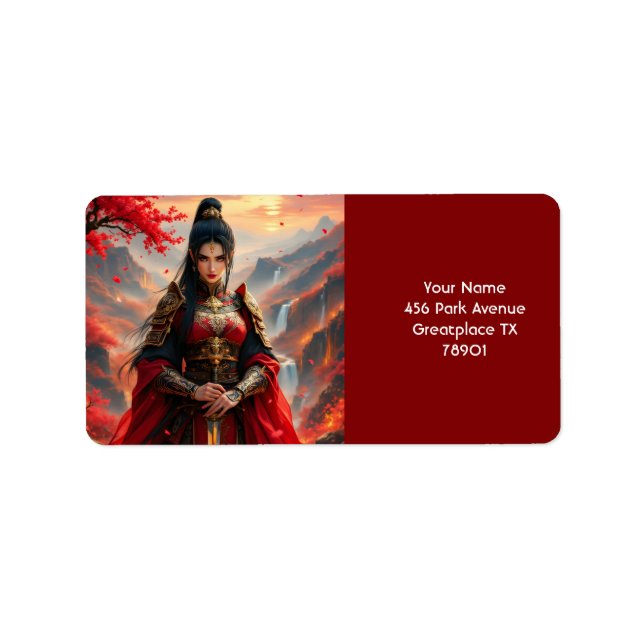 Étiquette Imaginaire mignonne Rouge Femme Samurai (Devant)