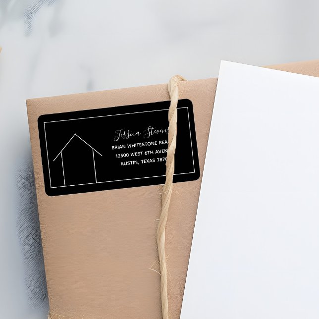 Étiquette Immobilier Moderne Noir Blanc Retour (Créateur téléchargé)