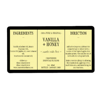 Étiquette Ingrédients de miel de vanille cosmétique jaune