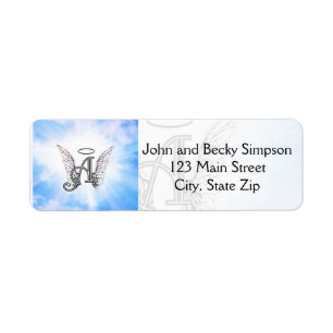 Étiquette Initiale A de monogramme, ailes d'ange et halo