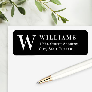 Étiquette Initiale de monogramme noir et blanc pour l'adress