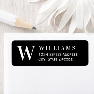Étiquette Initiale de monogramme noir et blanc pour l'adress
