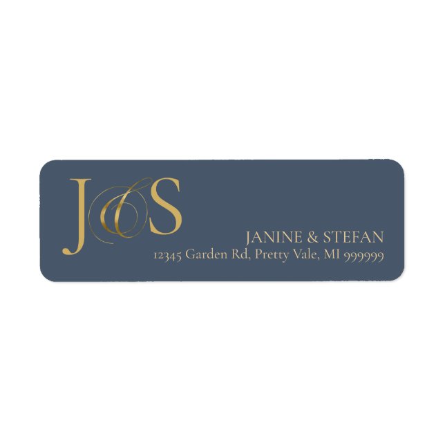Étiquette Initiales de Mariage Elegance Simple ID1022 bleu (Devant)