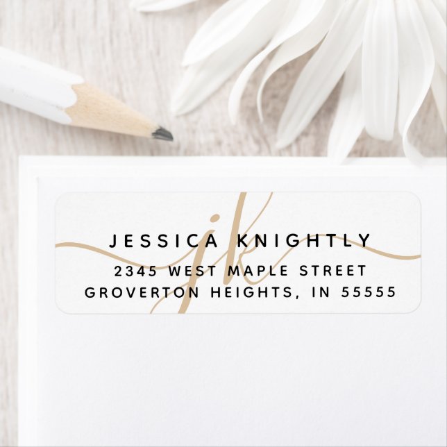 Étiquette Initiales de monogramme d'or minimal de script mod (En situation)