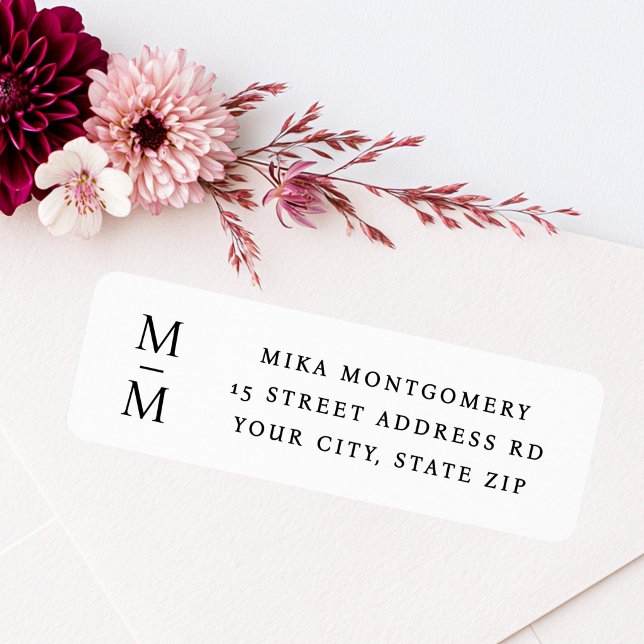 Étiquette Initiales de monogramme élégantes pour adresse de  (Elegant monogram initials minimal return address label)