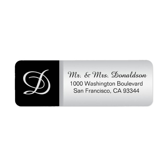 Étiquette Initiales de Monogramme noir argenté moderne (Devant)