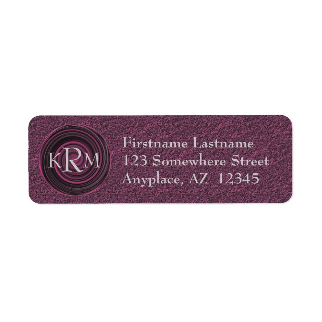 Étiquette Initiales de monogramme Tourbillons de prune Adres (Devant)