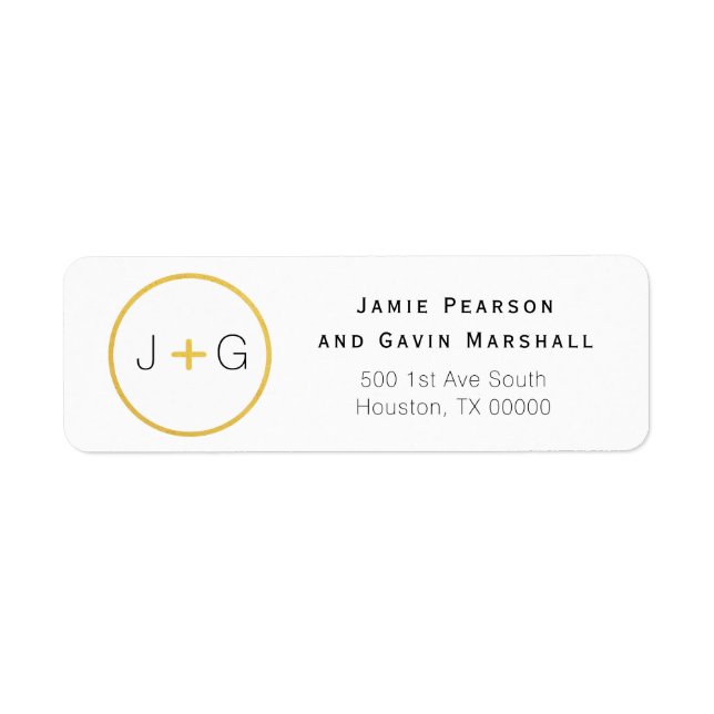 Étiquette Initiales en couple Cercle Noir et Or Chic (Devant)