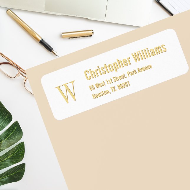 Étiquette Initiales personnalisées Golden Modern Adresse de  (Custom Initials Golden Modern Return Address Label)