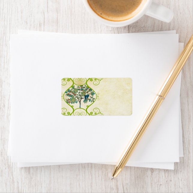 Étiquette Inséparables de Whimsical assis dans un arbre Adre (En situation)