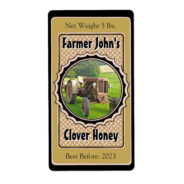 Étiquette Insérer une photo Noir & Or Mariage Jar de miel (Devant)