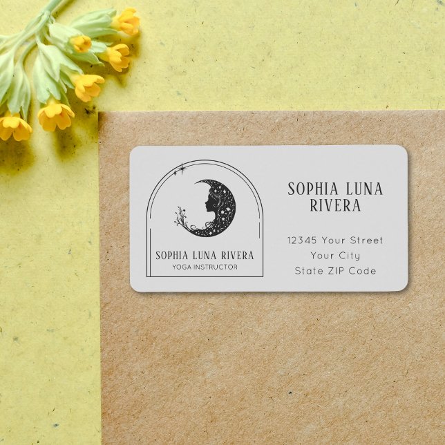 Étiquette Instructeur de Yoga Boho Arch Crescent Céleste Lun (Boho Arch Celestial Crescent Moon Yoga Instructor Label)