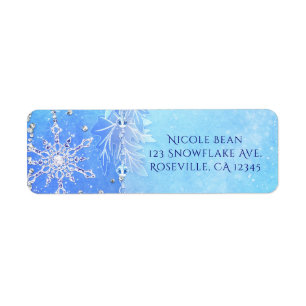 Étiquette Invitation à la fête Feuilles d'hiver bleues et fl