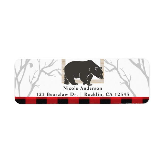 Étiquette Invitation au mariage Rustic Bear & Red Plaid Wood (Devant)