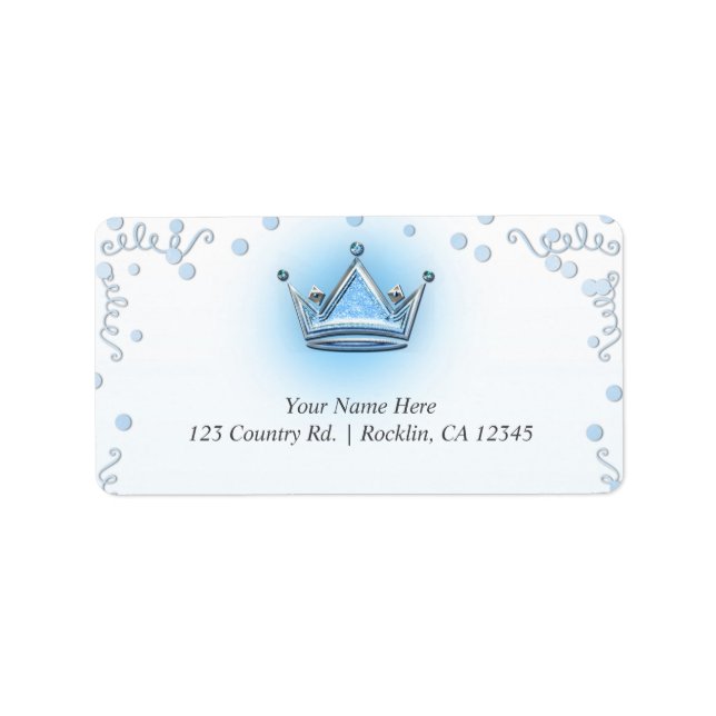 Étiquette Invitation avec confettis pour fête couronne bleue (Devant)