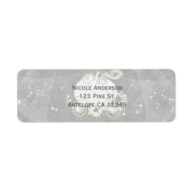 Étiquette Invitation Carrosse Pailleté Argent Cendrillon (Devant)