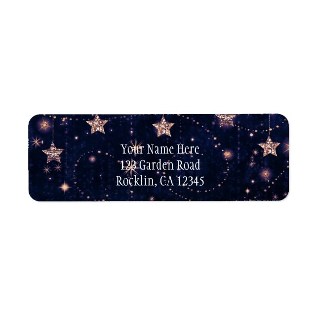 Étiquette Invitation céleste violet et étoile d'or (Devant)