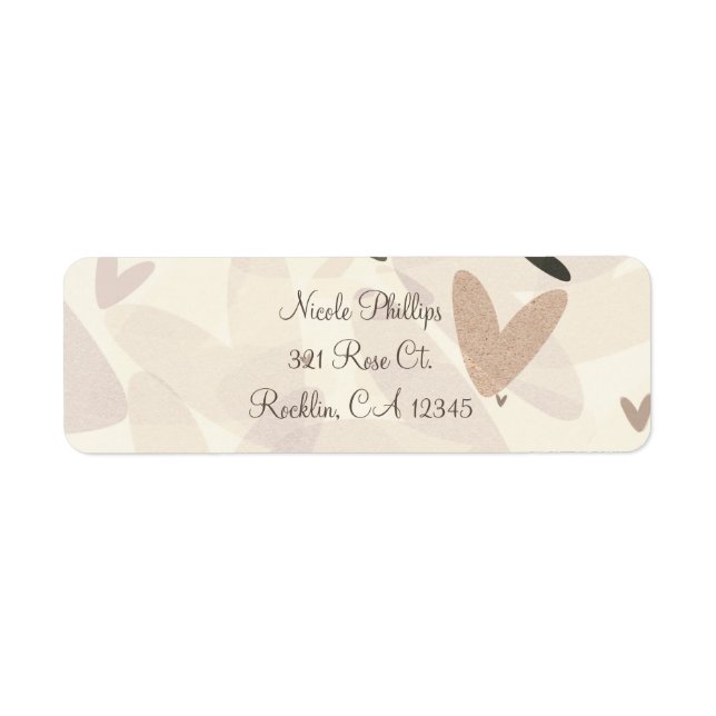 Étiquette Invitation chic rose et taupe cœurs pour enterreme (Devant)