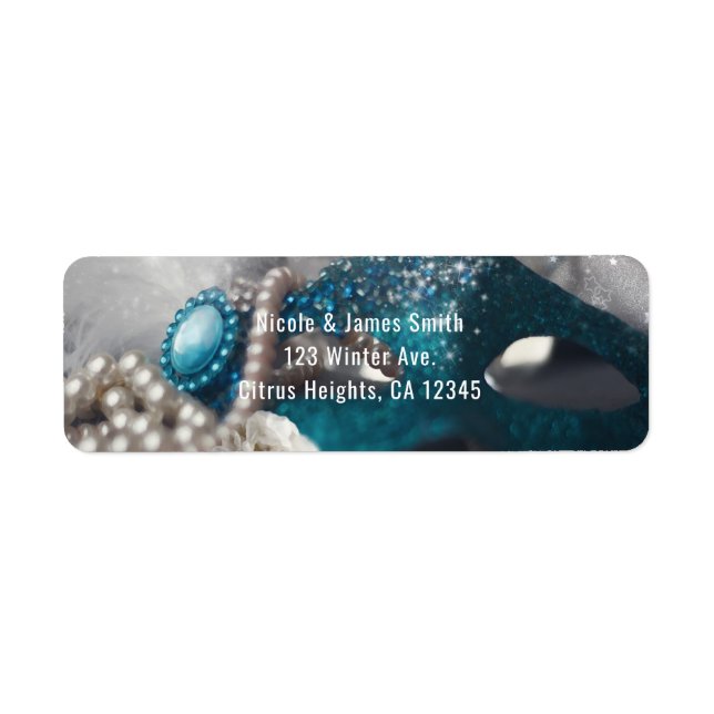 Étiquette Invitation de fête masquée élégante avec masque et (Devant)