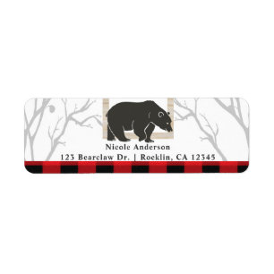 Étiquette Invitation de mariage Rustique Ours & Carreaux Rou
