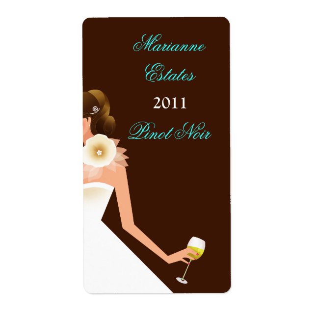 Étiquette Invitation de vin nuptial (Brunette sur marron ave (Devant)
