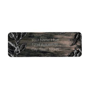 Étiquette Invitation Élégance Sombre Feuilles Noir & Argent