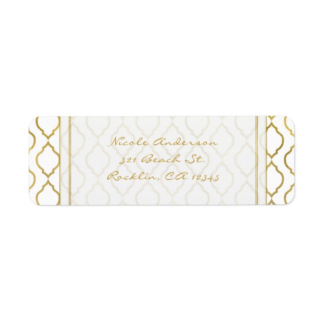 Étiquette Invitation élégante dorée et blanche de glamour ma (Devant)