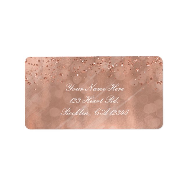 Étiquette Invitation Faux Pailleté Glamour Rose Gold Rose (Devant)