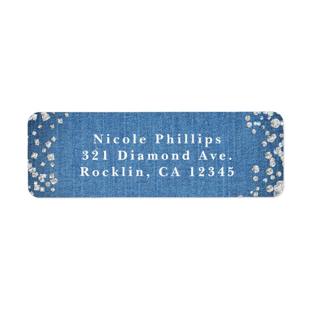 Étiquette Invitation Glamour Denim & Diamants avec Bling Épa (Devant)
