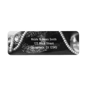 Étiquette Invitation Masque & Perles Mascarade Noir & Blanc