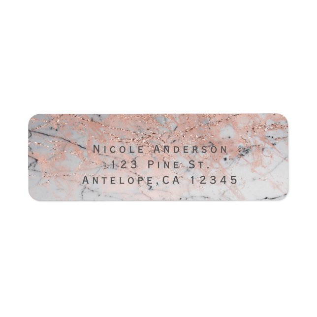 Étiquette Invitation Moderne Marbre Rose Gold Rose Chic Glam (Devant)