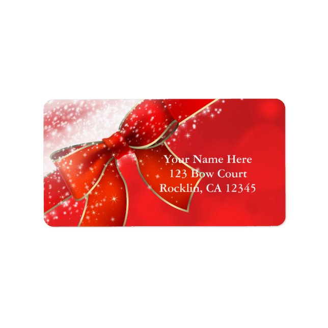 Étiquette Invitation pour les fêtes de Noël avec ruban rouge (Devant)