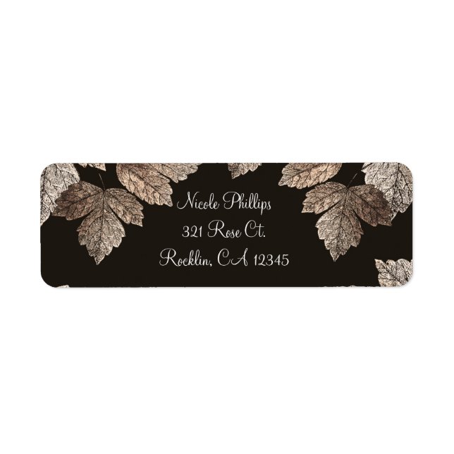 Étiquette Invitation rustique aux feuilles bronze et brun fo (Devant)