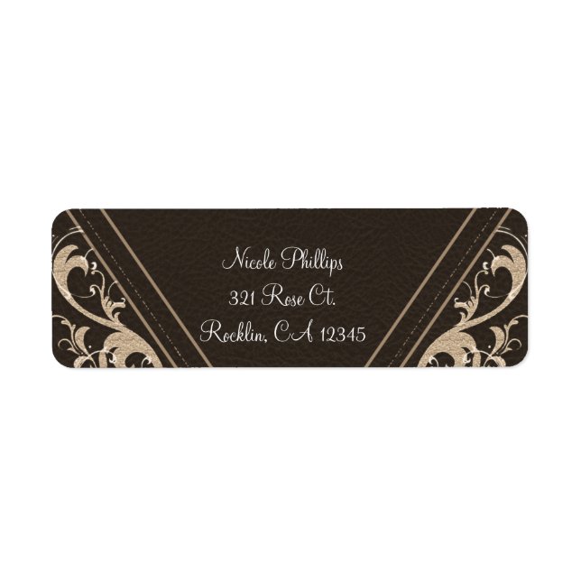 Étiquette Invitation rustique aux feuilles brun foncé et bro (Devant)