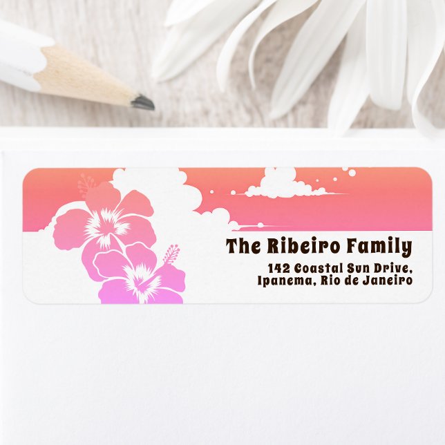 Étiquette Ipanema Hibiscus & Summer Clouds Customizable (Créateur téléchargé)