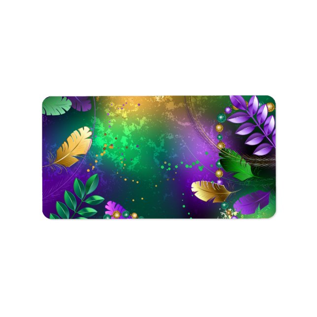 Étiquette Iridescente mardi gras arrière - plan avec perles (Devant)