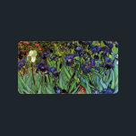Étiquette Irises de Vincent van Gogh, Jardin Vintage<br><div class="desc">Irises (1889) de Vincent van Gogh est une peinture vintage à fleurs de paysage de post impressionnisme d'art, représentant un jardin aux iris à barbe violet poussant par des pavots orange. Une seule fleur d'iris blanc fleurit au bord. À propos de l'artiste : Vincent Willem van Gogh (1853-1890) fut l'un...</div>