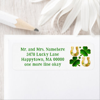 Étiquette Irish Clovers Golden Horseshoes Adresse de retour