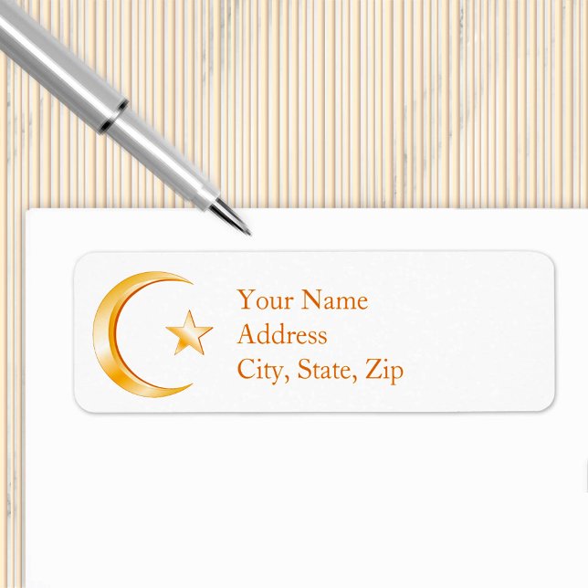 Étiquette Islam (Crescent moon and star, symbol of Islam. Customize with your text. )