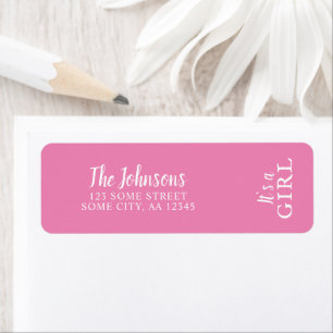 Étiquette It`s a Girl Pink Typography Baby Shower Address