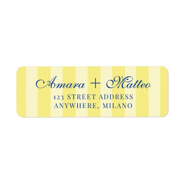 Étiquette Italian Striped Blue Yellow Wedding Return Address (Devant)
