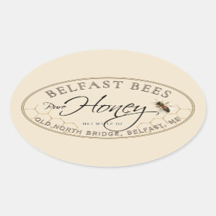 Étiquette ivoirien de miel ovale avec abeille et p
