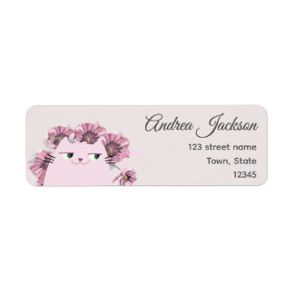 Étiquette Ivory Floral Cat Return Address Label Elegant