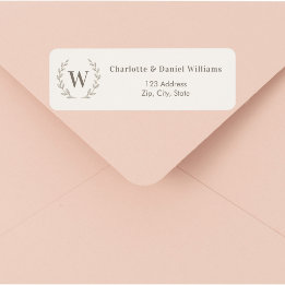 Étiquette Ivory taupe monogram initial wreath return address