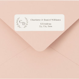 Étiquette Ivory taupe monogrammed wreath return address