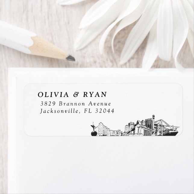 Étiquette Jacksonville Skyline Modern Return Address Labels (En situation)