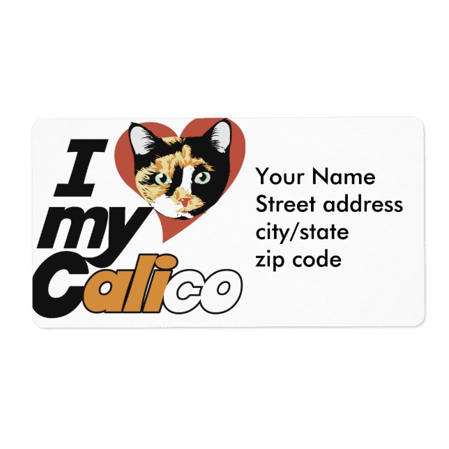 Étiquette J'aime mon chat CALICO (Devant)