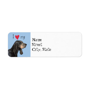 Étiquette J'aime mon Coonhound noir et bronzage