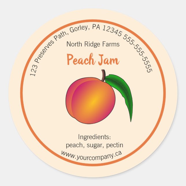 Étiquette Jam Peach Company modifiable (Devant)